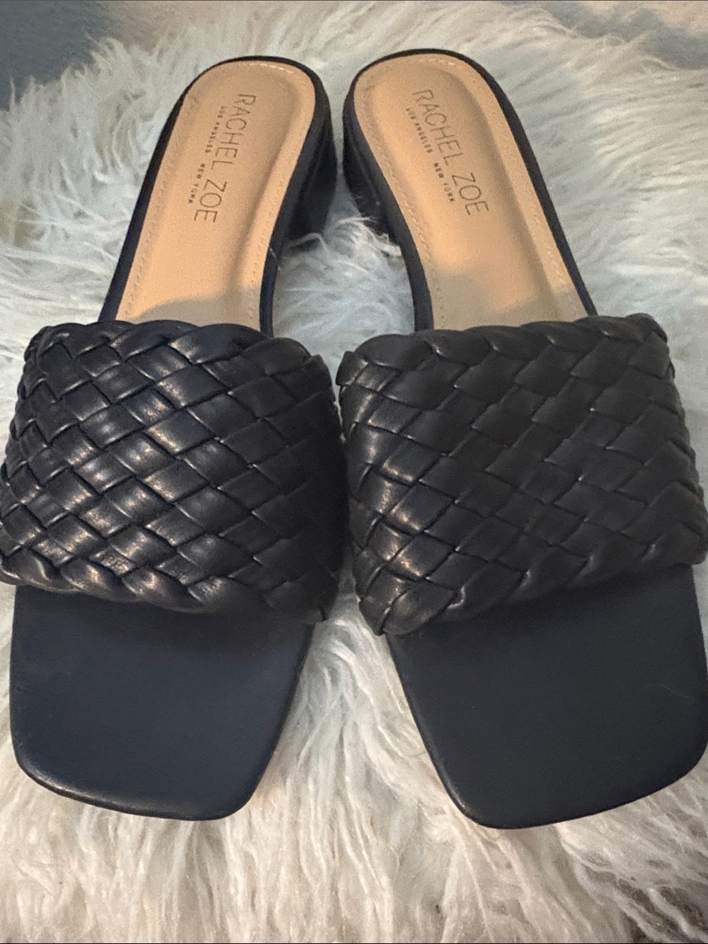Rachel Zoe Black Woven Leather Slide Mules
